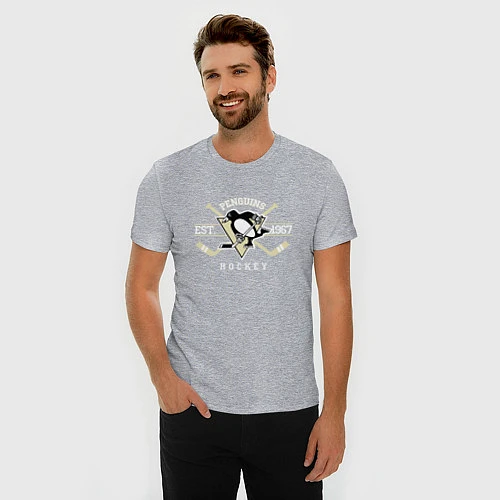 Мужская slim-футболка Pittsburgh Penguins: Est.1967 / Меланж – фото 3