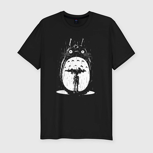 Мужская slim-футболка Totoro in rain / Черный – фото 1