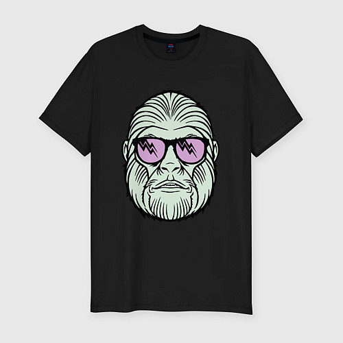 Мужская slim-футболка Йети в очках / Черный – фото 1