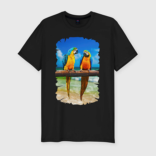 Мужская slim-футболка Попугаи у моря / Черный – фото 1