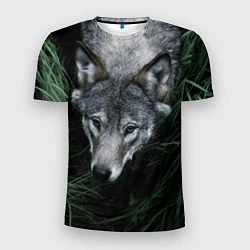 Футболка спортивная мужская Волк в траве, цвет: 3D-принт