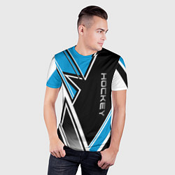 Футболка спортивная мужская Hockey black blue white, цвет: 3D-принт — фото 2