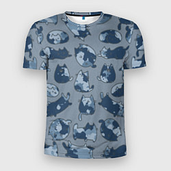 Мужская спорт-футболка Камуфляж с котиками серо-голубой