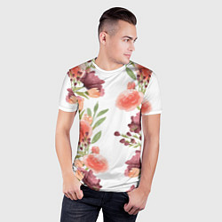 Футболка спортивная мужская Цветы на белом, цвет: 3D-принт — фото 2