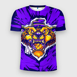 Мужская спорт-футболка Граффити Лев фиолетовый