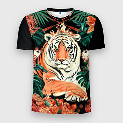 Мужская спорт-футболка Огненный Тигр в Цветах