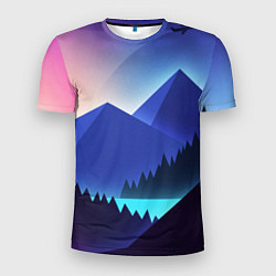 Футболка спортивная мужская Неоновые горы, цвет: 3D-принт