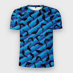 Футболка спортивная мужская Черные акулы паттерн, цвет: 3D-принт