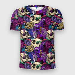 Мужская спорт-футболка Психоделика - черепа и грибы