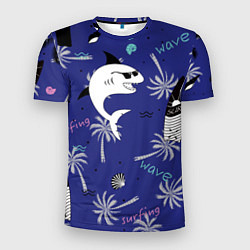 Мужская спорт-футболка Акула и серфинг