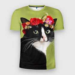 Мужская спорт-футболка Кот и цветы
