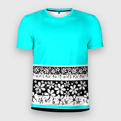 Мужская спорт-футболка Цветочный бирюзовый узор