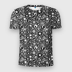Мужская спорт-футболка Кружевной черно белый узор