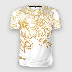 Мужская спорт-футболка Золотые цветы на белом