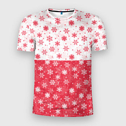 Мужская спорт-футболка Снежинки красно-белые