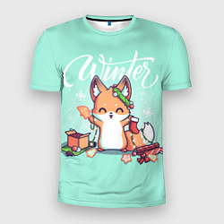 Мужская спорт-футболка Зима Новогодний лисенок