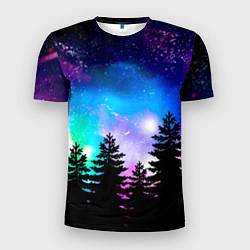 Мужская спорт-футболка Космический лес, елки и звезды