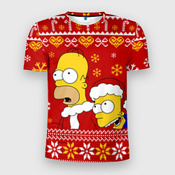 Футболка спортивная мужская Новогодний Гомер и Барт Симпсоны, цвет: 3D-принт
