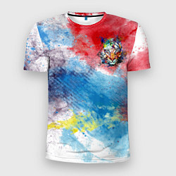 Мужская спорт-футболка Красочный лев на цветном облаке