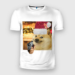 Мужская спорт-футболка Новогодняя собака злоупотребляет второй поправкой