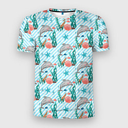 Мужская спорт-футболка Дельфины Море