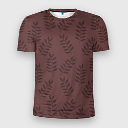 Мужская спорт-футболка Веточки с черными листьями на коричневом фоне