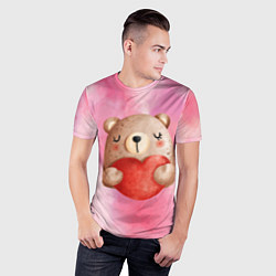 Футболка спортивная мужская Медвежонок с сердечком День влюбленных, цвет: 3D-принт — фото 2