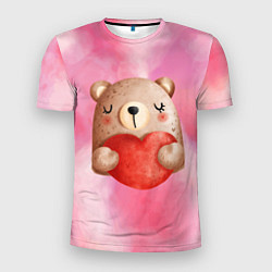 Футболка спортивная мужская Медвежонок с сердечком День влюбленных, цвет: 3D-принт