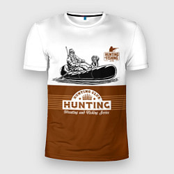 Мужская спорт-футболка Охотник на уток в лодке с собакой