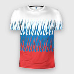 Мужская спорт-футболка Флаг России пламя