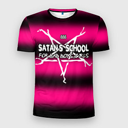 Мужская спорт-футболка Satan school for bad boys and girls pink