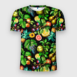 Мужская спорт-футболка Сочные фрукты - персик, груша, слива, ананас