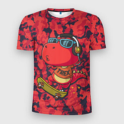 Мужская спорт-футболка Веселый динозавр на скейте
