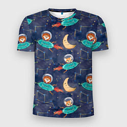 Мужская спорт-футболка Звери в космосе детский паттерн