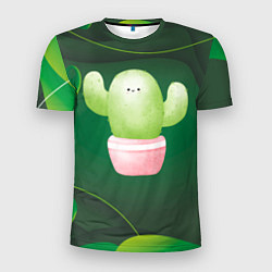 Футболка спортивная мужская Зеленый милый кактус, цвет: 3D-принт