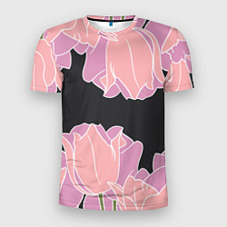 Мужская спорт-футболка Розовые цветы-кристаллы