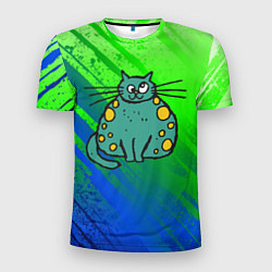 Футболка спортивная мужская Прикольный зеленый кот, цвет: 3D-принт
