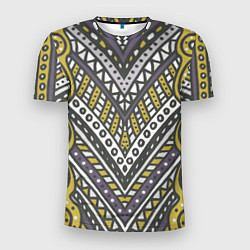 Мужская спорт-футболка Абстрактный узор в стиле дудл Желтый, серый и белы