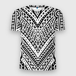 Мужская спорт-футболка Абстракция черно-белая Волны, полосы, вензеля Моно