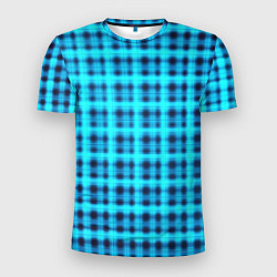 Футболка спортивная мужская Неоновый узор в клеточку Голубая клетка Светящиеся, цвет: 3D-принт