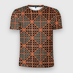 Мужская спорт-футболка Абстракция из синих и черных квадратов и треугольн