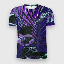 Мужская спорт-футболка Цветы Тропики Ночью