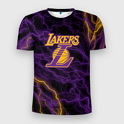 Футболка спортивная мужская Лейкерс Lakers яркие молнии, цвет: 3D-принт