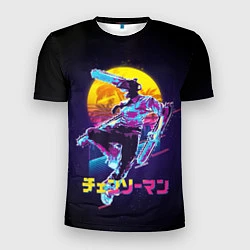 Мужская спорт-футболка CHAINSAW MAN on the background of the moon