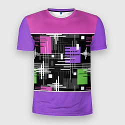 Мужская спорт-футболка Розово-фиолетовый геометрические фигуры и полосы