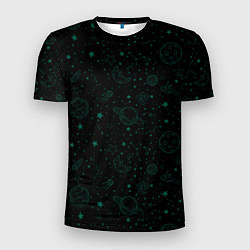 Мужская спорт-футболка Черный паттерн космические объекты
