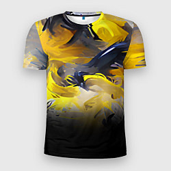 Футболка спортивная мужская Желтые разводы краски, цвет: 3D-принт