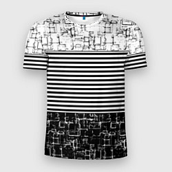 Мужская спорт-футболка Черно-белый комбинированный абстрактный с полосаты