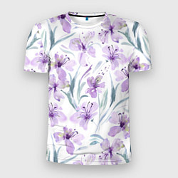 Мужская спорт-футболка Цветы Фиолетовые Нарисованные Акварелью