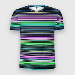 Мужская спорт-футболка Яркие неоновые тонкие полосы